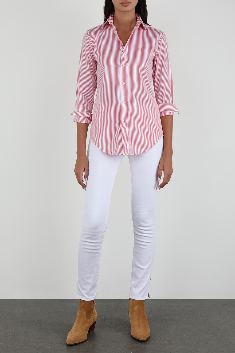 חולצת פסים מכופתרת עם לוגו רקום